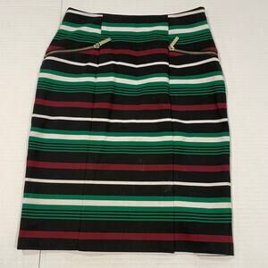 Michael Kors sz 2 awomen's striped skirt  zipper faux pockets open slit back hem
